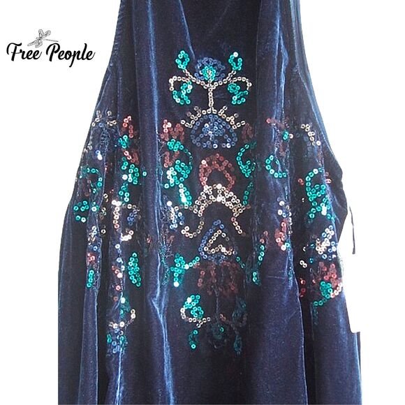 FREE PEOPLE NEW JILL Halter Embellished-Sequin Velour Swing Dress XS - Picture 9 of 12